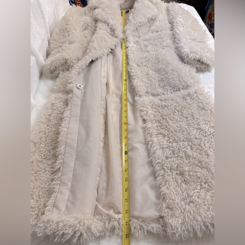 Badgley Mischka Cream Teddy Long Coat - Picture 15 of 15